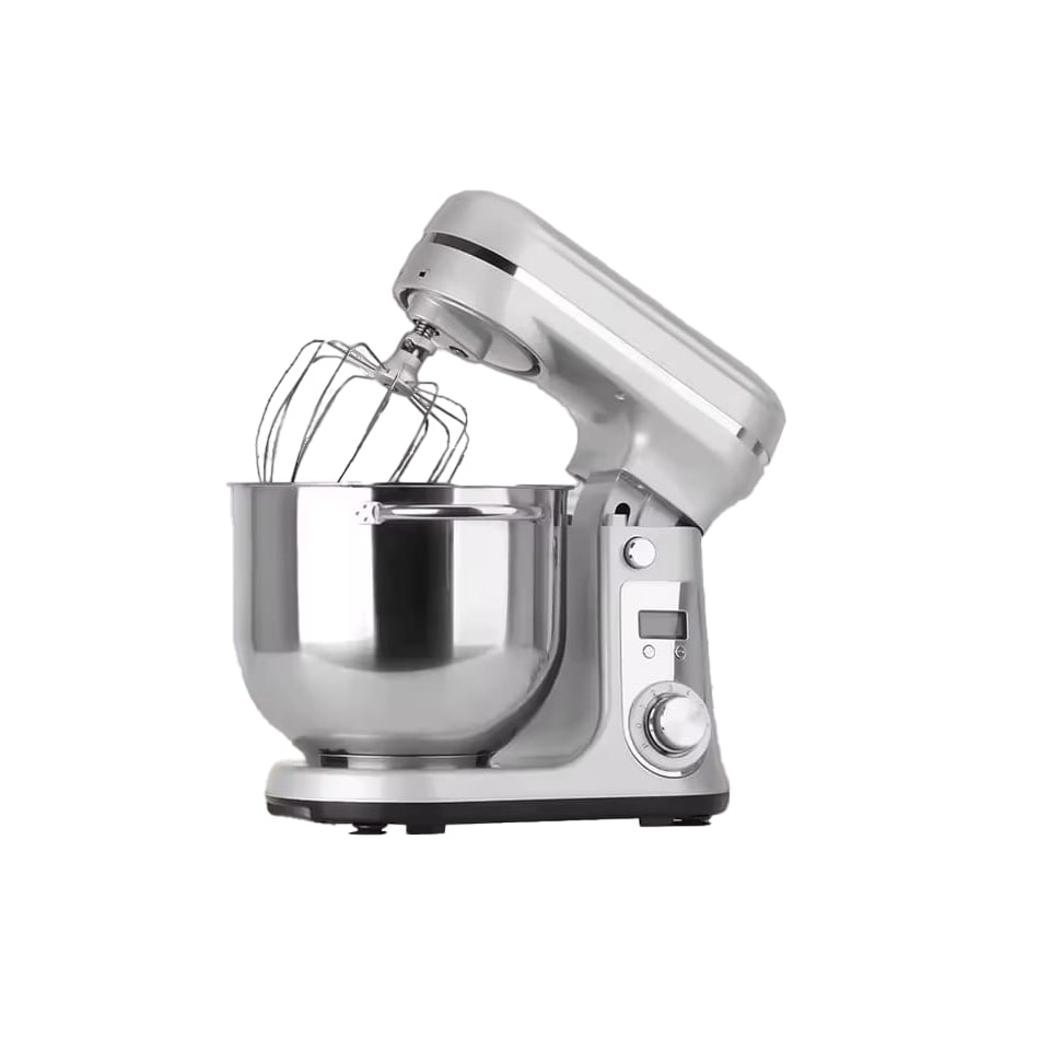 Batidora/amasadora plateada de 6 l con recipiente de acero inoxidable, 1200 W