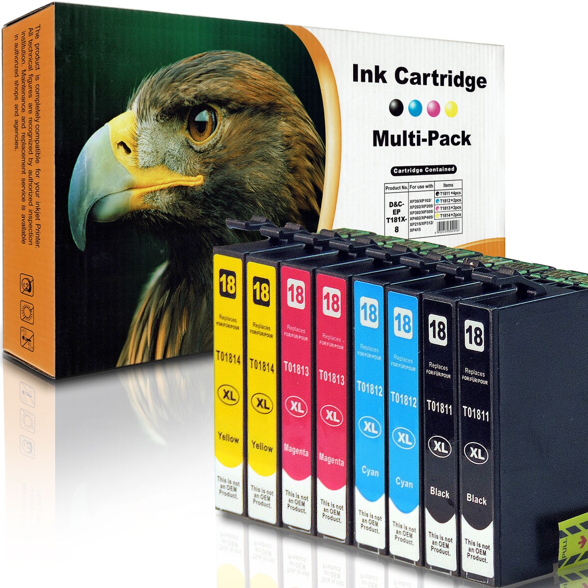 Kompatibel 8er Sparset Patronen Epson 18XL alle Farben 2x C13T18164012 - C13T18164010