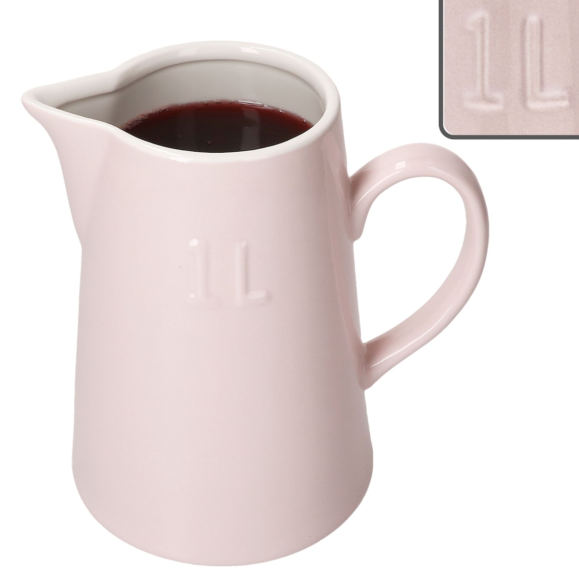 Krug Emilia Rosa 1L Steingut rosa-creme Milchkanne mit Henkel Saftkaraffe Wasser