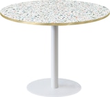 thumbnail of RestooTab - Tisch Rome XL weiß Ø120cm Dekor Terrazzo spectra chip Kanten messingfarben