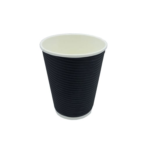 500 Kaffeebecher Coffee to go 300ml doppelwandig Ø 90x108mm schwarz geriffelt