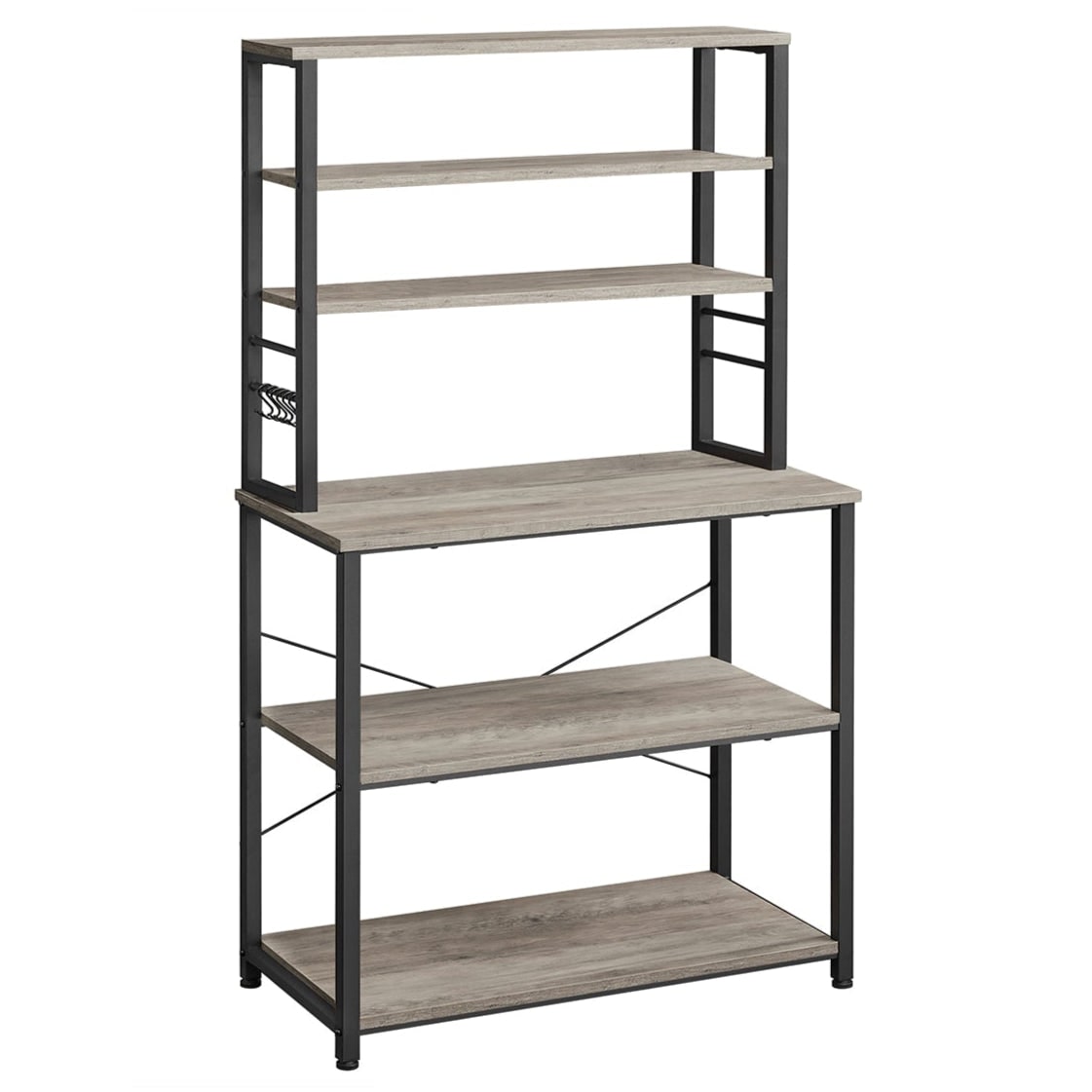 Helloshop26 - Küchenregal mit Ablagefächern 6 Haken Metallgestell für Küchenutensilien Mikrowellenfach Industriestil 80 x 40 x 167 12_0005650