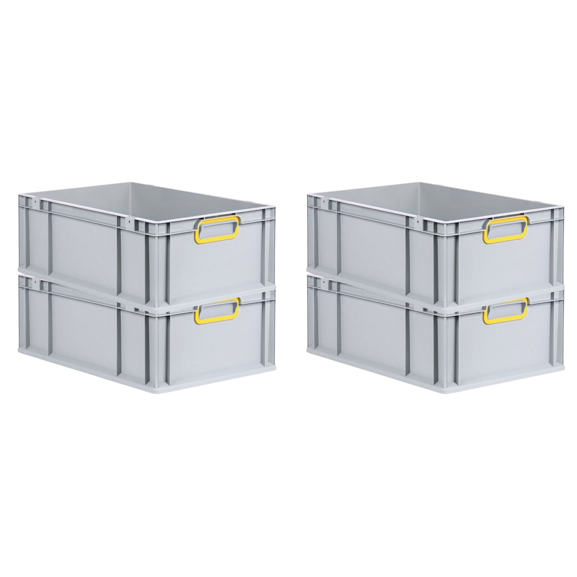 PROREGAL 4x Eurobox NextGen Color | HxBxT 22x40x60cm | 44 Liter | Griffe gelb geschlossen | Verstärkter Boden | Eurobehälter