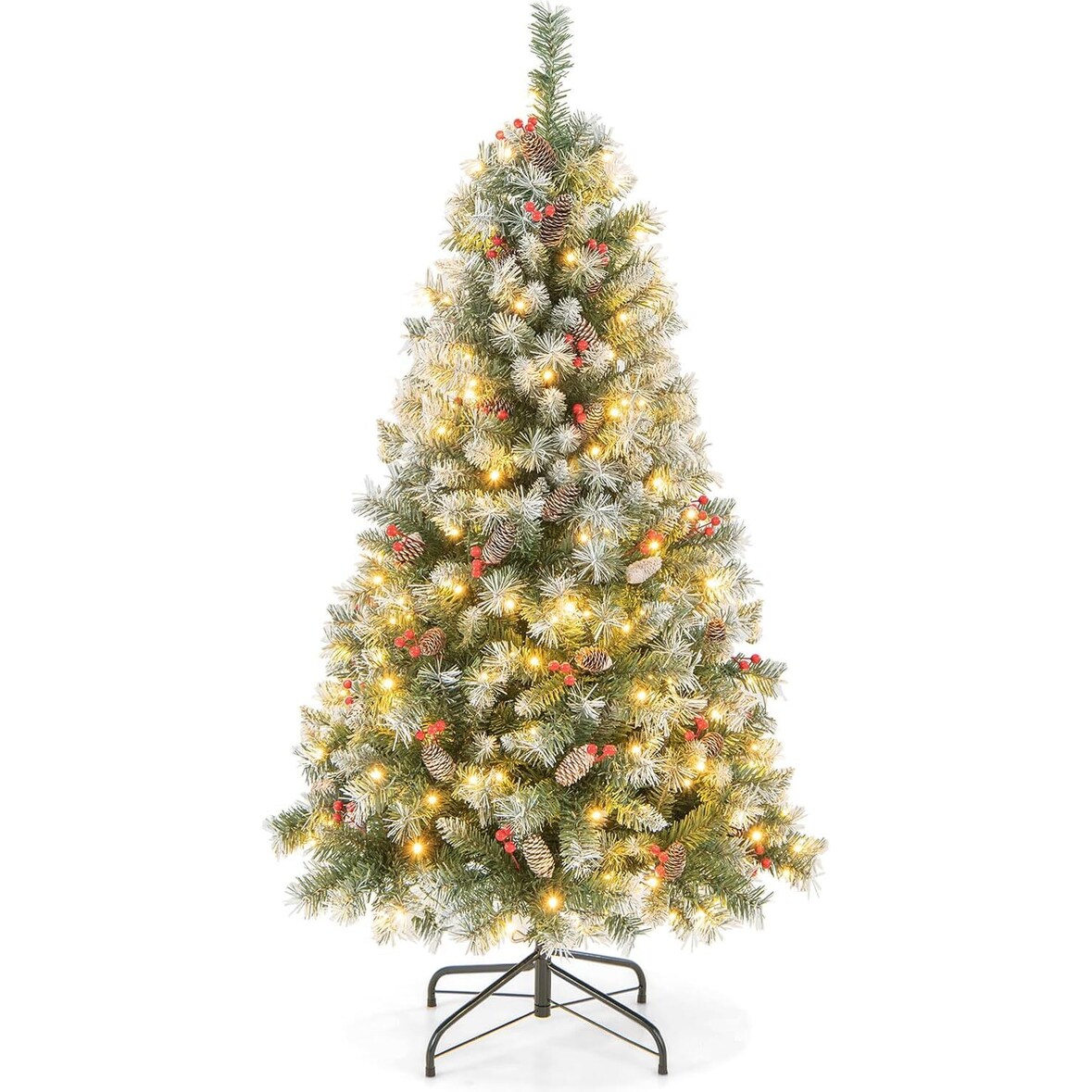 COSTWAY 150 cm künstlicher Weihnachtsbaum mit Beleuchtung, Schnee, Weihnachtsbaum