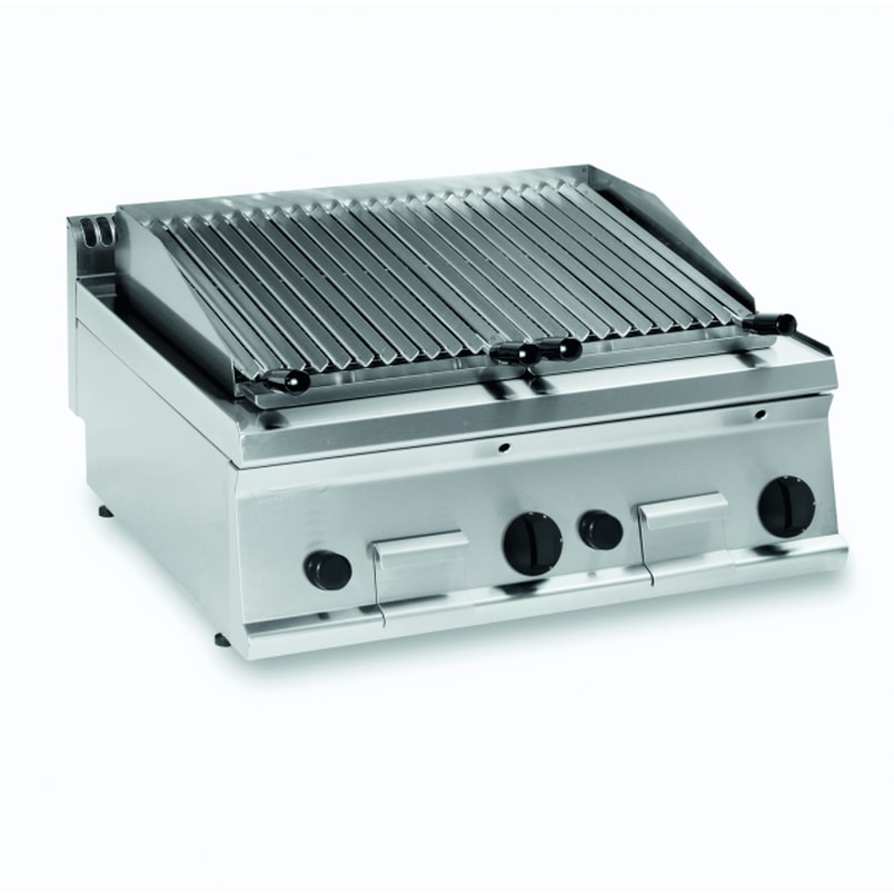 KBS gaslavasteengrill met 2 verwarmingszones en in hoogte verstelbare roosters, 700 x 700 x 280 mm