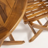 thumbnail of Conjunto ao ar livre de madeira de teca grau A. Mesa redonda de 80 cm e 2 cadeiras dobráveis