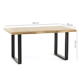 thumbnail of Table rectangulaire 160x90 cm effet bois, pieds en métal en forme de U, design moderne, pour 6 personnes, pour cuisine et salle à manger – DEXTER