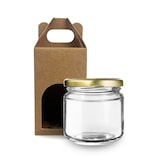 thumbnail of Set aus 20 Gläsern 100 ml mit goldfarbenem Deckel und Karton mit Sichtfenster