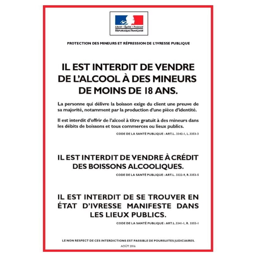 Affichage obligatoire débits de boisson à emporter 14,85 x 21 cm (A5)