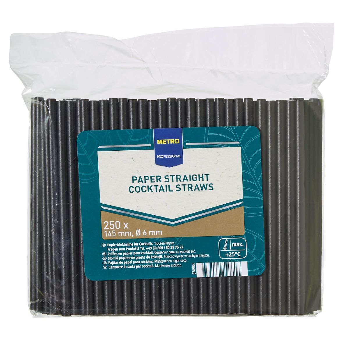 METRO PROFESSIONAL Papieren rietjes, Ø 6 x 145 mm, zwart, 250 stuks