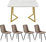 thumbnail of Essgruppe Esstisch mit 4 Stühlen 117x68x75 cm MDF Tischplatte in Marmoroptik Braun Samt Polster Metallbeine modern für Küche und Esszimmer