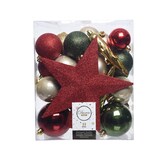 thumbnail of 33 Weihnachtskugeln Christbaumspitze Stern Kunststoff Christbaumkugeln mix rot