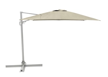 METRO PROFESSIONAL Guarda-sol quadrado suspenso, sem aba, alumínio/aço, 3 x 3 m, com função de manivela e inclinação, húmus/platina