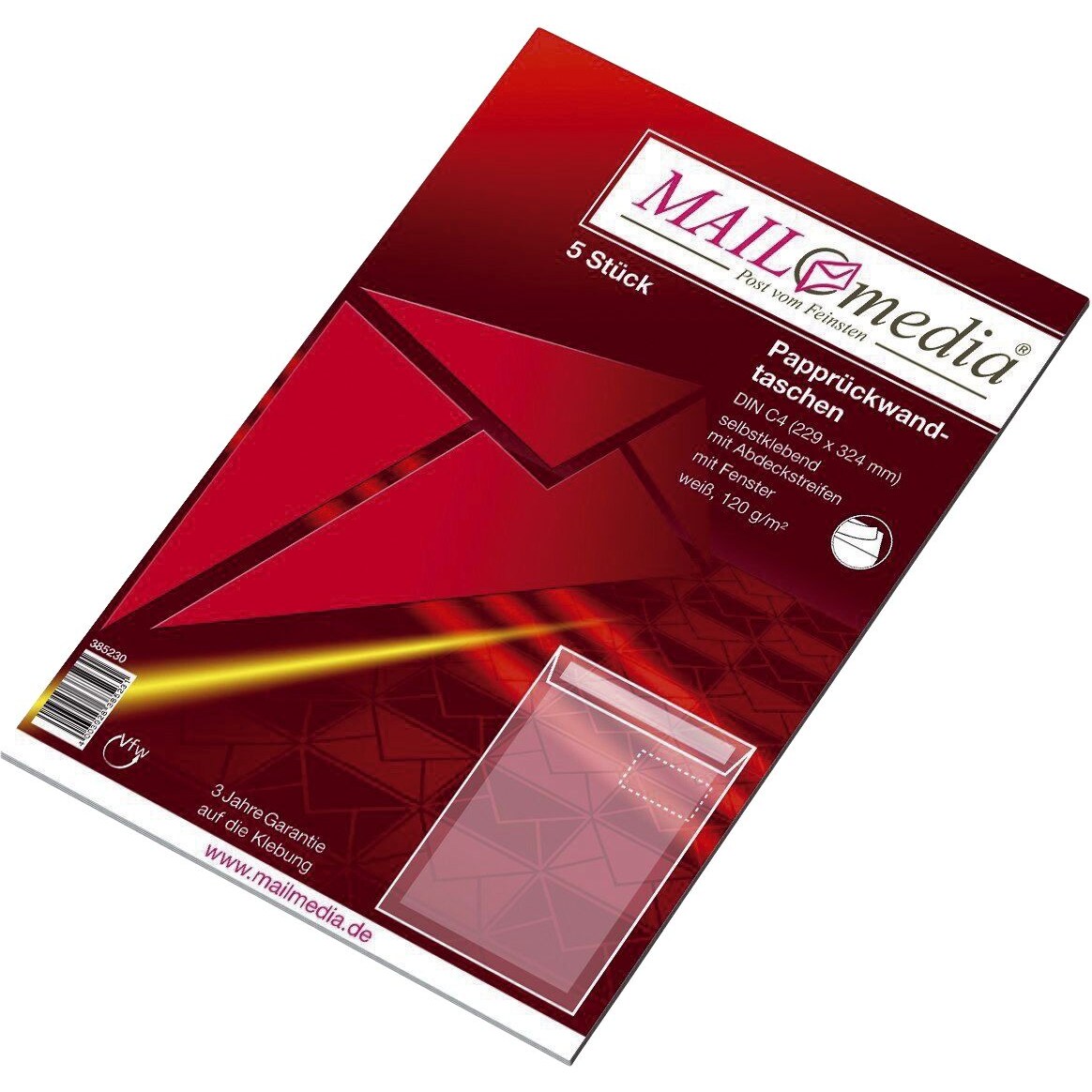 mayer-network 30002506 Papprückwandtaschen C4, mit Fenster, 120 g/qm, weiß, 5 Stück