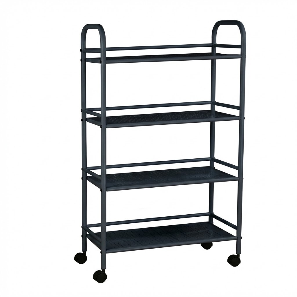 Carrello Portavivande 4 Ripiani Ruote Cucina Mobile 60x32x100 cm - Nero