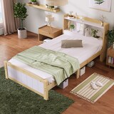 thumbnail of Merax Stauraumbett Einzelbett 90x200 aus Kiefernholz & MDF mit Stauraum-Kopfteil & Lattenrost für Schlafzimmer Weiß & Beige