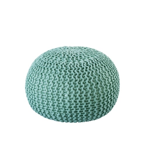PREMIUM Sitzhocker Pouf  ø 45cm  Strickpouf Indoor u. Outdoor - pflegeleicht & nachhaltig : mint - ocean wave