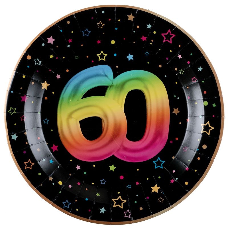 6 Teller 60. Geburtstag bunt Pappteller