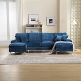 thumbnail of Merax U-Form Sofa, großes Chenille-Sektionssofa für 4-6 Personen, inklusive Rückenkissen und Wurfkissen, Blau