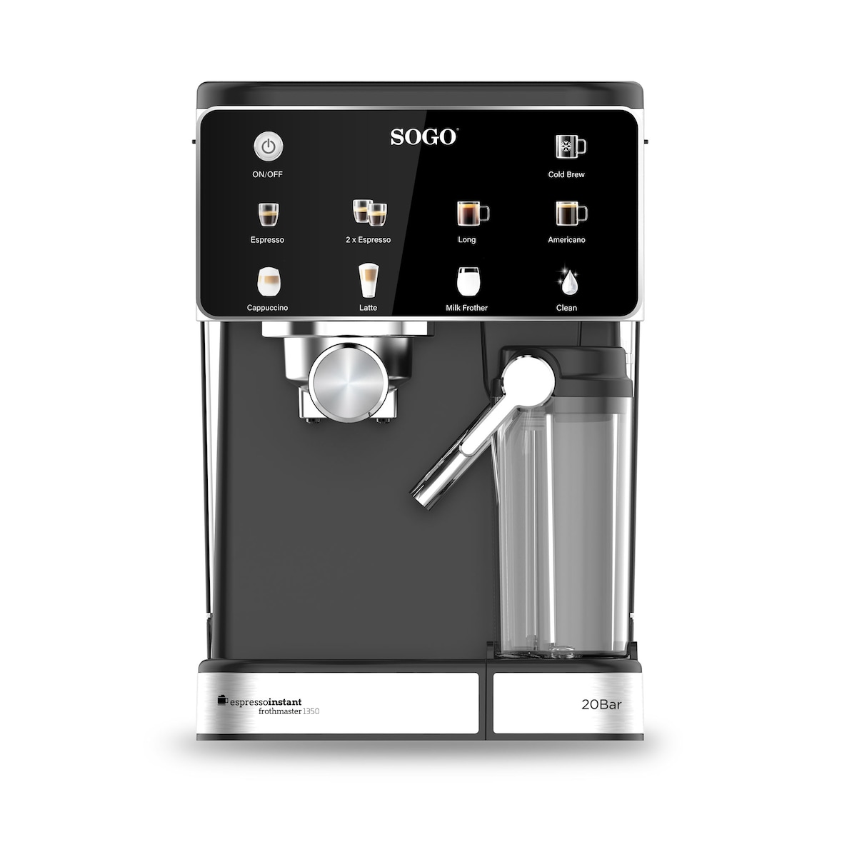 Macchina Caffè Espresso SOGO 20 Bar con Montalatte 4 in 1 Touch 1350W