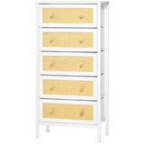 thumbnail of HOMCOM Cómoda Estilo Bohemio com 5 Gavetas de Tecido Dobráveis Superfície de Vime PE e Estrutura de Aço 62x30x126,5 cm Branco