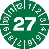 thumbnail of Jahresprüfplaketten ab 27, Jahresfarben, Folie, Ø 10 - 30 mm - Bogen = 10 Plaketten - 20 mm Folie selbstklebend