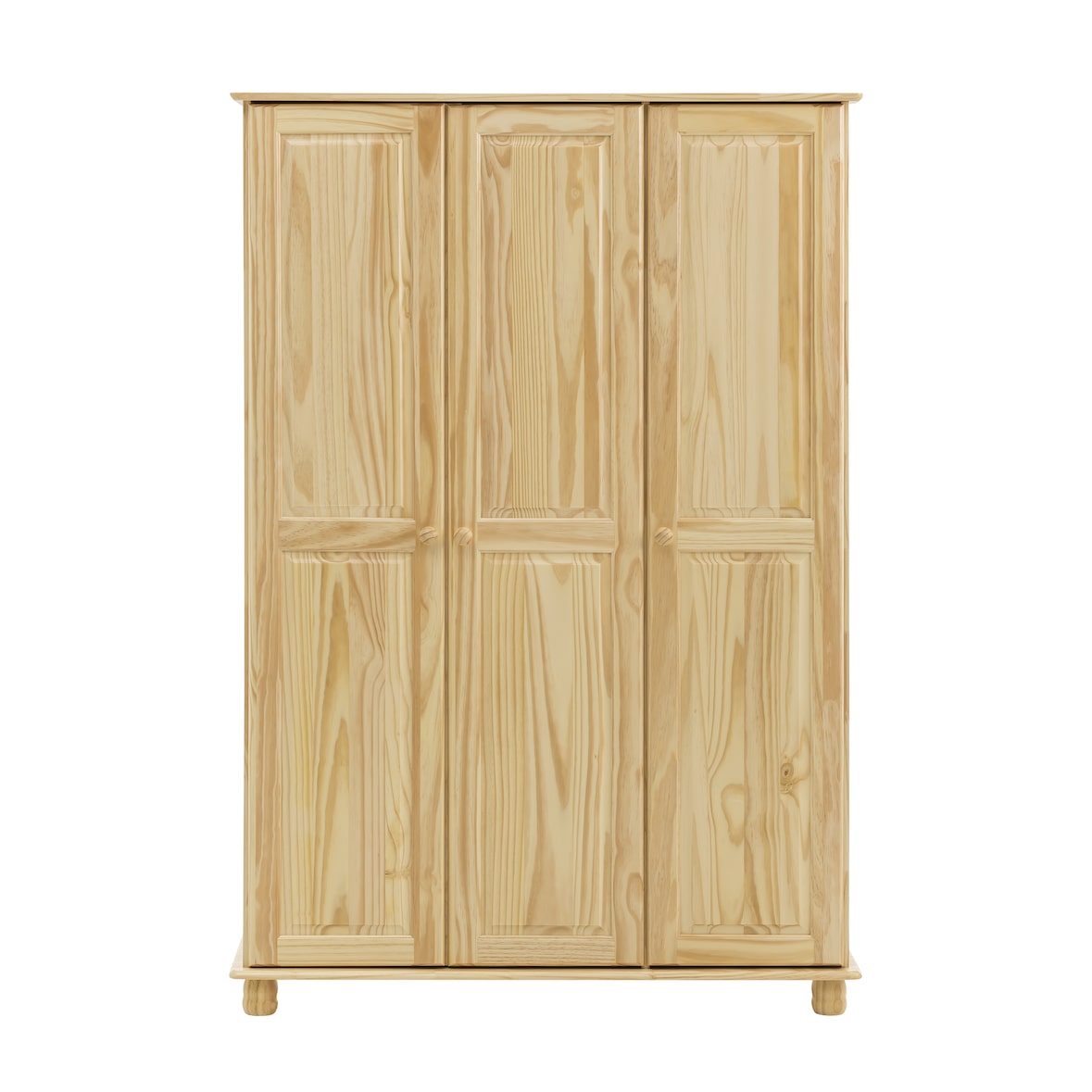 Möbilia Kleiderschrank | 3 Türen | Kleiderstange und Einlegeböden | Kiefer-Holz massiv | B 120 x T 52 x H 178 cm | natur | 19020012 | Serie SCHRANK