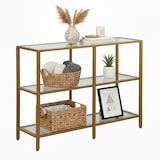 thumbnail of Relaxdays Konsolentisch, HxBxT: 73 x 100 x 30 cm, Metall, Glas, schmale Konsole Flur, Flurtisch mit 3 Ablagen, gold