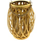 thumbnail of Houten windlicht van bamboe met een handvat van touw - 30 x 24 x 24 cm