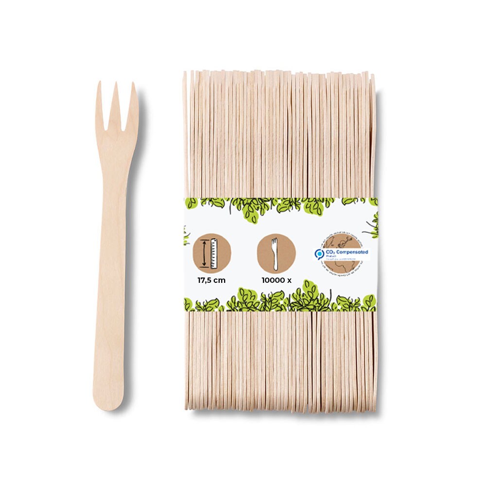 BIOZOYG 10000 Stück Einweg Pommesgabeln 17,5 cm XL Pommesgabeln Pommespieker Holz, Einwegbesteck für Pommes Frites, biologisch abbaubares Holzbesteck