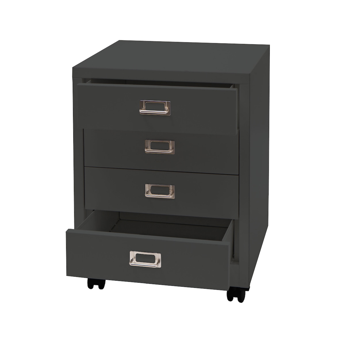 Roll container HWC-L49, cajonera armario archivador de acero, metal 55x40x41cm 4 cajones ~ gris oscuro