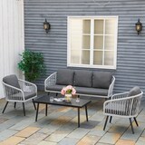 thumbnail of Outsunny Conjunto de Muebles de Ratán para Jardín 4 Piezas Mesa de Café de Aluminio Sofá de 3 Plazas y 2 Sillones con Cojines para Terraza Exterior