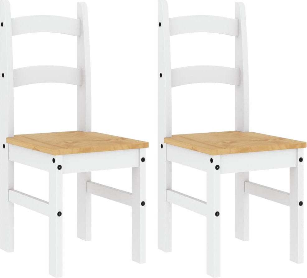 Décoshop26 - Set aus 2 Esszimmerstühlen im rustikalen Design 40 x 46 x 99 cm aus weißem Kiefernholz DEC025474