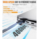 thumbnail of Cabo Ethernet Cat 8, Cabo LAN Plano Trançado de 40 Gbps 2000 MHz com Conector RJ45, 15 Metros