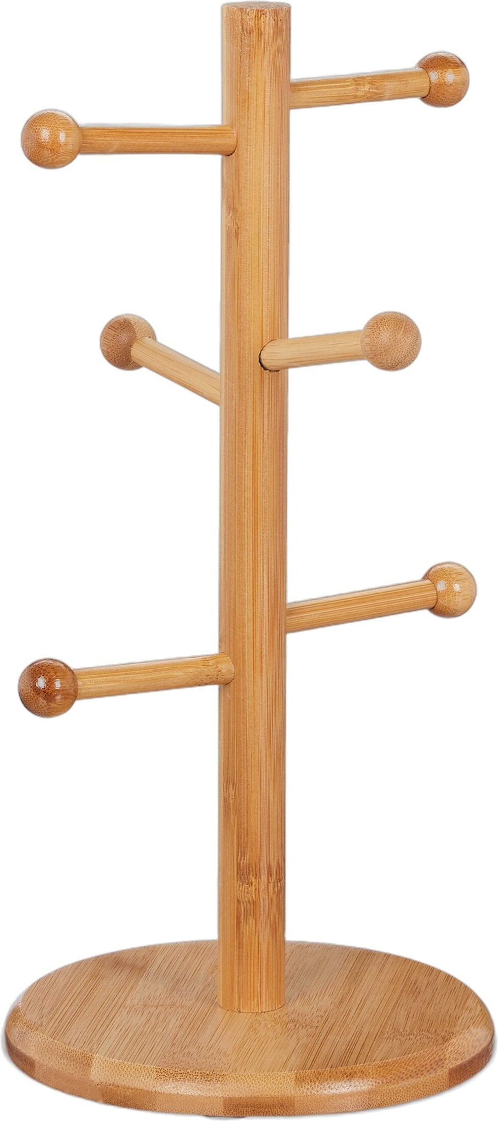 Relaxdays Brezelständer aus Bambus, 6-armig, Höhe 35 cm, auch als Wurstständer oder Tassenhalter, Brezelbaum Holz, natur