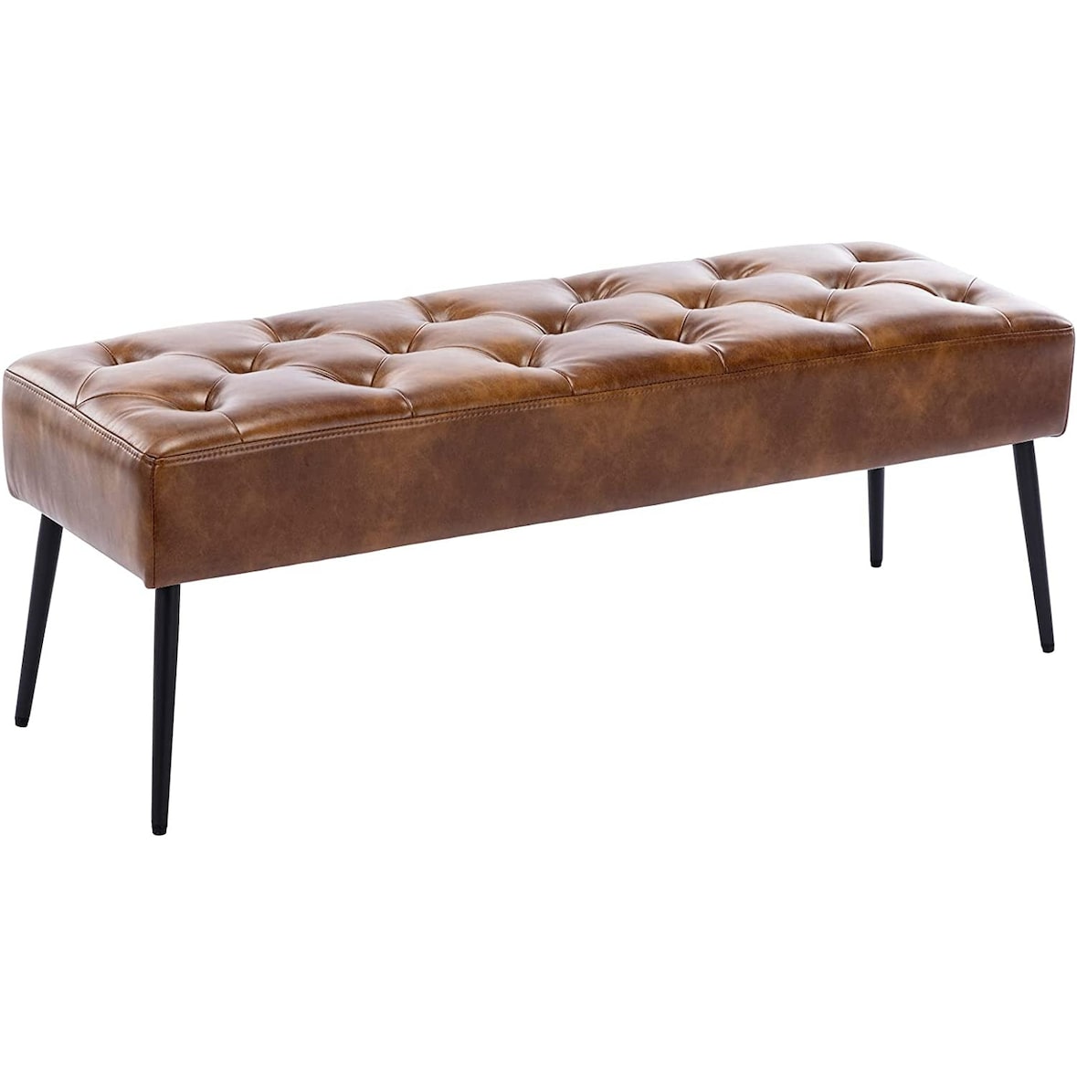 Décoshop26 - Banc banquette rembourré capitonné en synthétique marron orangé pieds métal noir BAN09013