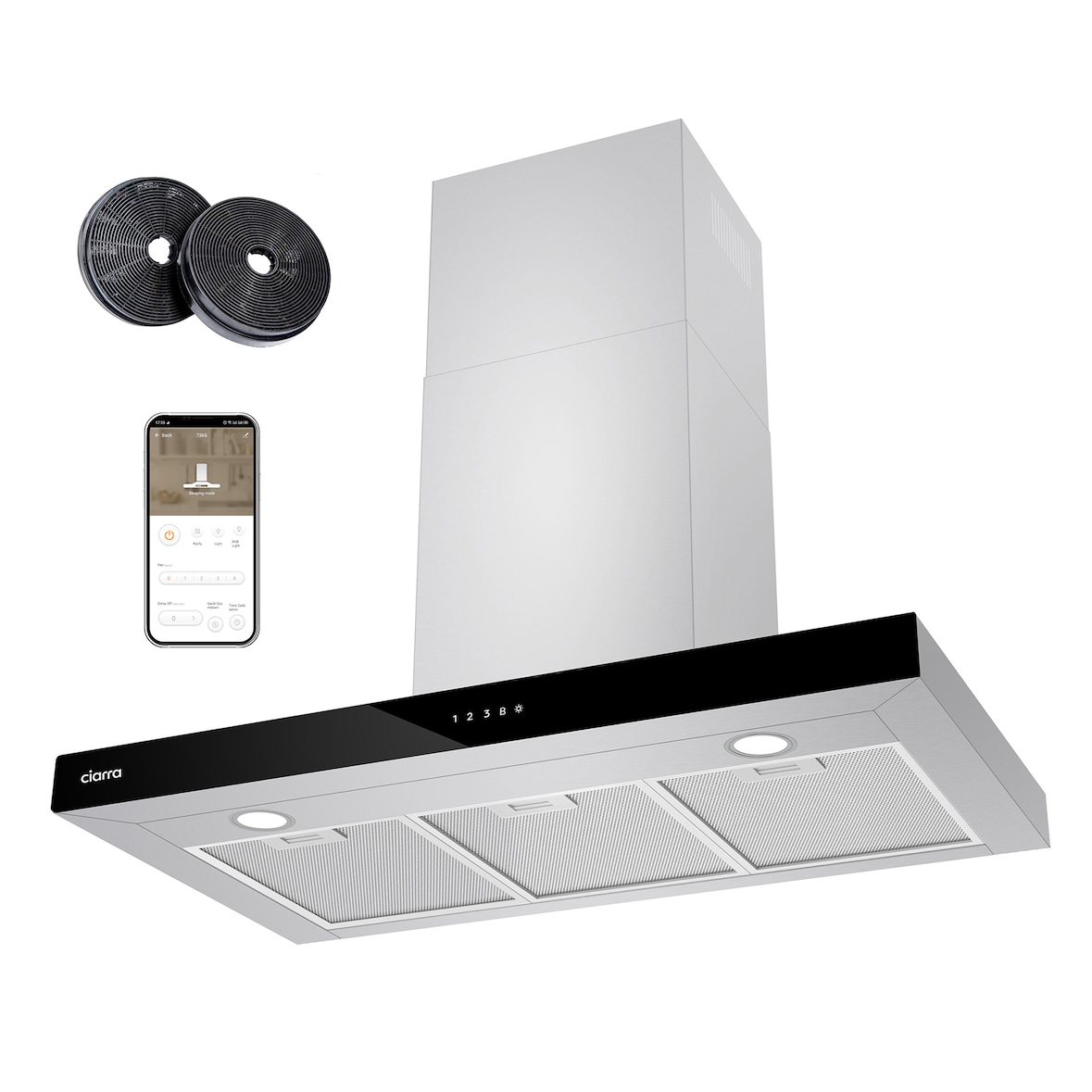 CIARRA Campana extractora A+++ 650 m³/h 90cm de pared WIFI + APP y control táctil Boost VMS9102