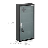 thumbnail of Relaxdays Medizinschrank, 4 Fächer, HxBxT: 57 x 27 x 12 cm, abschließbarer Medikamentenschrank, Stahl, Glastür, schwarz