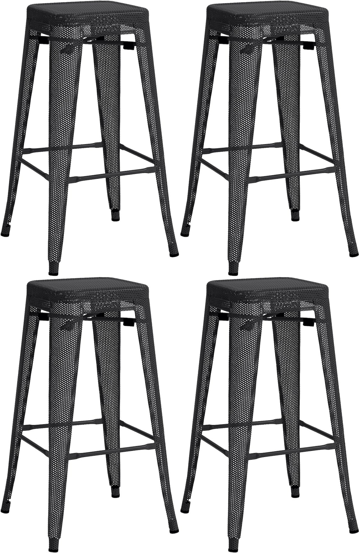 Décoshop26 - Set aus 4 stapelbaren Barhockern im Industriestil mit Fußstützen aus schwarzem perforiertem Metall 10_0004509