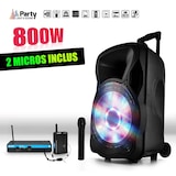 thumbnail of Enceinte sono mobile 800W 15" LED/USB/BT/SD/FM + Micros sans-fil/serre-tête PARTY15