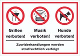 thumbnail of Grillen Musik Hund verboten Schild A1 Rückseite selbstklebend