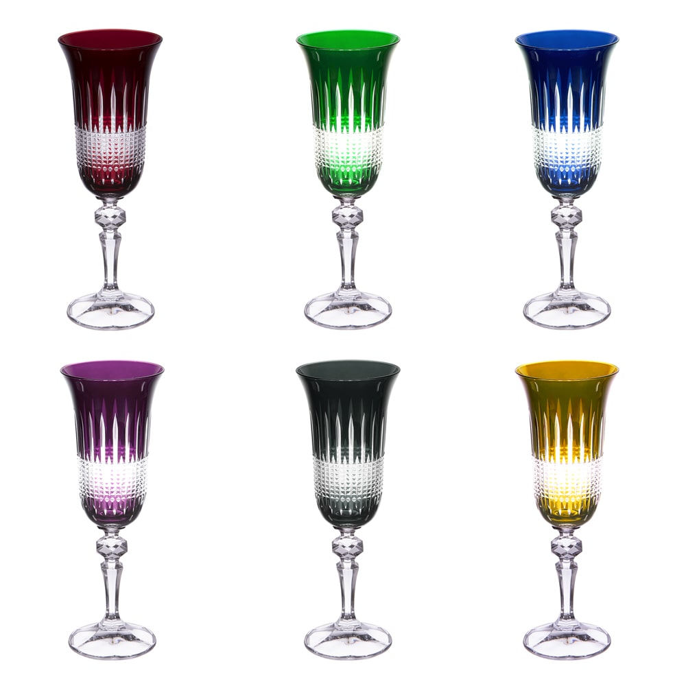Coffret de 6 flûtes à champagne 15 cl en cristallin taillé -  15.00 cl Multicolore Rond Verre Cristallin Table Passion 7.00x7.00 cm