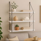 thumbnail of Wandplank HWC-K78, Hangende plank Zwevende plank, 3 planken Metalen massief hout Industrieel 40x40x13cm ~ wit