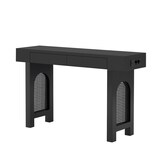 thumbnail of Konsolentisch 120x36x77 cm mit 2 Schubladen und Steckdosenleiste mit USB- und Type-C-Anschlüssen, MDF, Schwarz, schmal