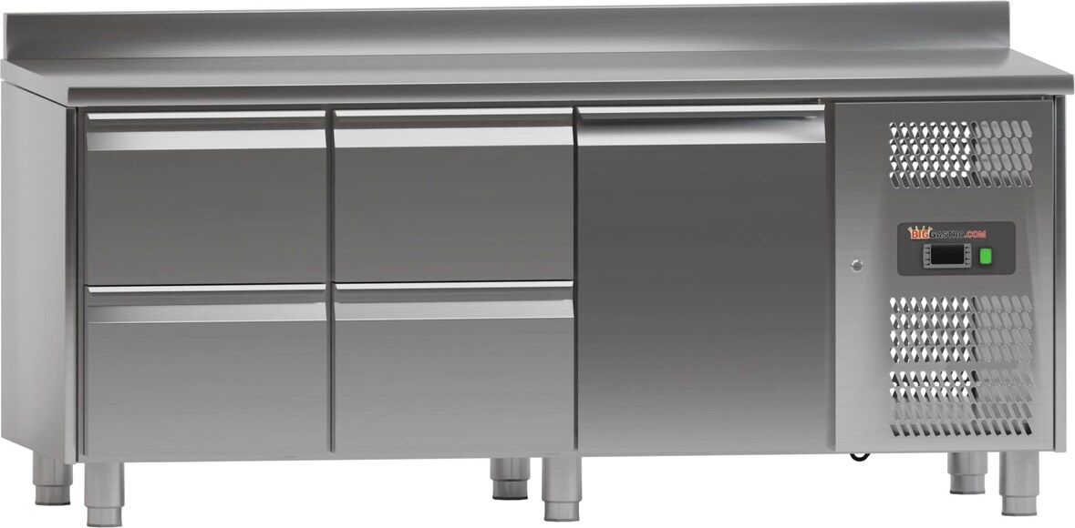 Kühltisch - 1,8 x 0,7 m - 1 Tür und 4 Schubladen mit Aufkantung - IDEAL