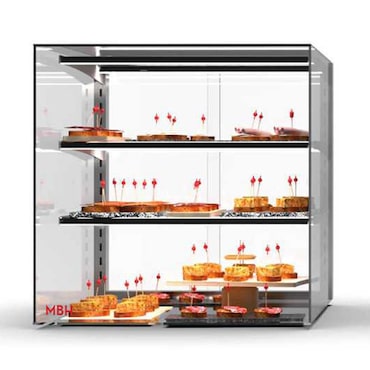 MBH - Vetrina espositiva neutra professionale 600 mm 2 ripiani vetri dritti. Espositore neutro da banco porta brioches per bar e pasticceria.