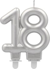 thumbnail of 12 Jubiläumskerzen mit Halter 7 cm silber `18`