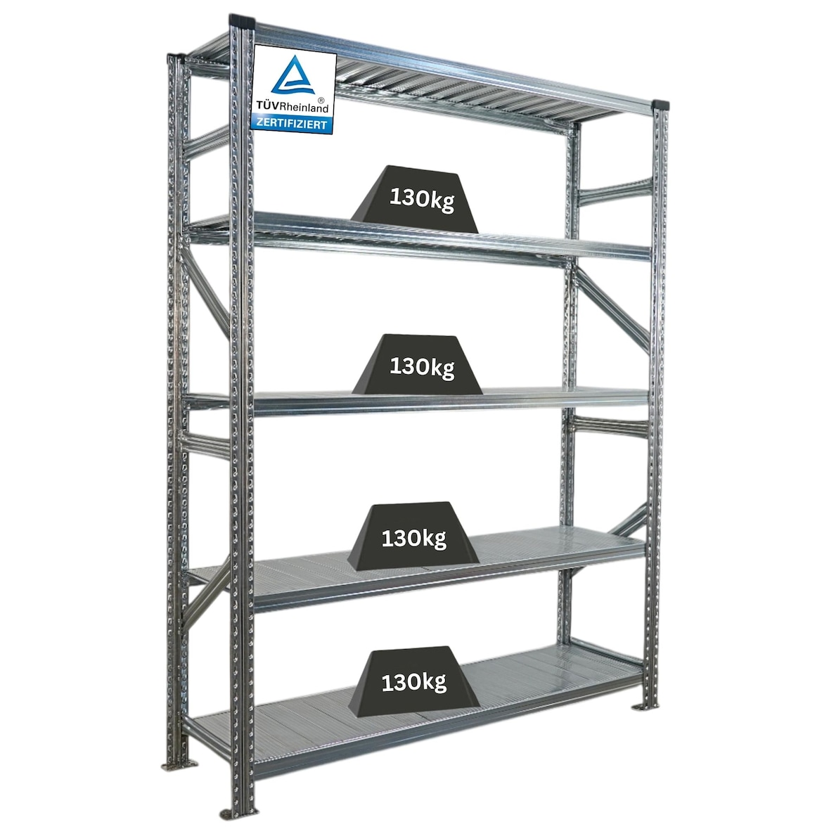 PROREGAL Fachbodenregal PROXIMO Stecksystem | Grundregal | HxBxT 200x150x40cm | 5 Ebenen | Fachlast 130 kg | Beidseitig nutzbar | Verzinkt