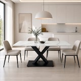 thumbnail of Esstisch MDF und Metall Weiß/Schwarz im Landhausstil, rechteckig, für 6 Personen