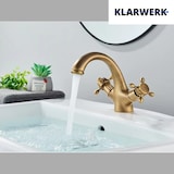 thumbnail of EVA | Vintage Wasserhahn Bad Gold glänzend Bad Armatur | Retro Premium Edelstahl Armatur für Waschbecken | Hotel Gastro Mischbatterie 2 Anschlüsse